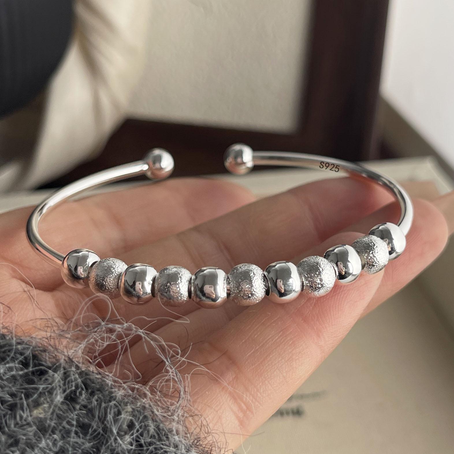 

100% Solid 925 Sterling Silver Retro Bracelet for Women Men Vintage Handmade Small Beads Simple Bracelet Birthday Gift