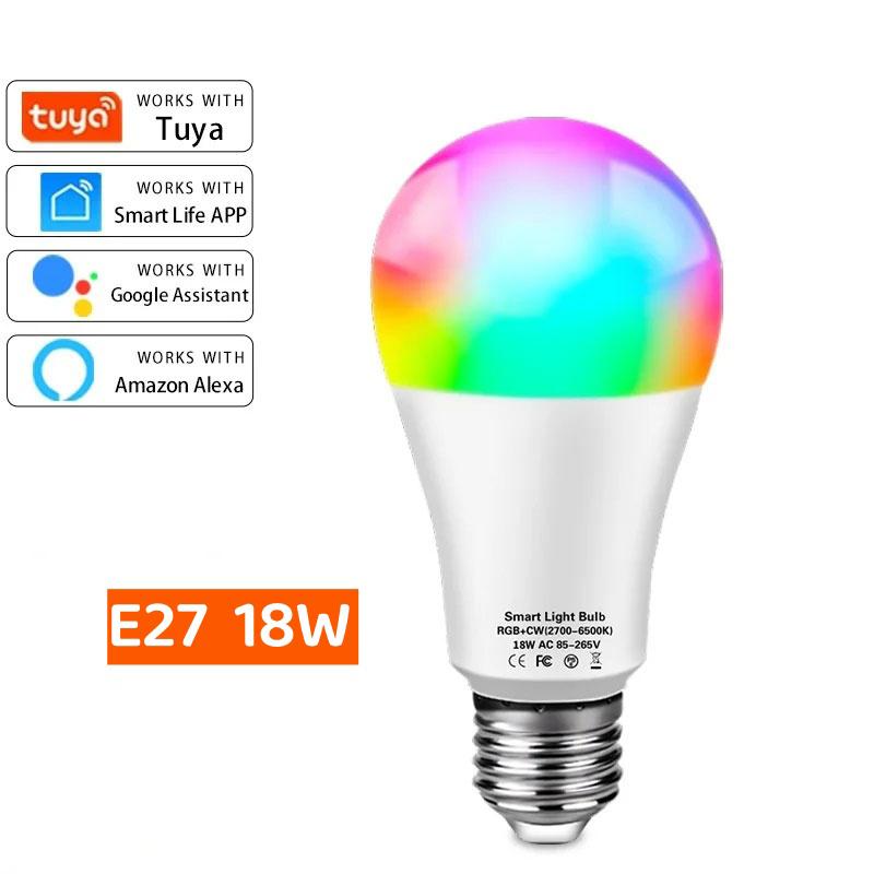 E27 220V Tuya Smart Bluetooth LED Bulb 12W 15W 18W RGB Lamp Smart Life APP Control Timer Function Dimmable Lampada Room Decor