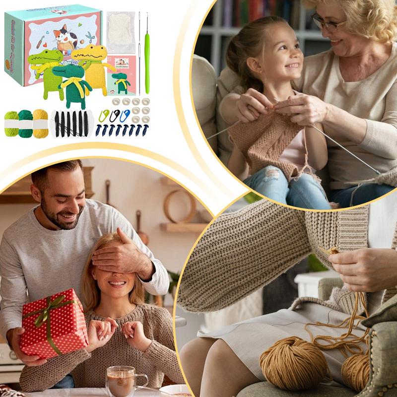 Crochet Kits For Adults Art Supplies Knitting Crochet Kits Cartoon Crocodile Crocheting Kit With Step-By-Step Tutorials Knitting