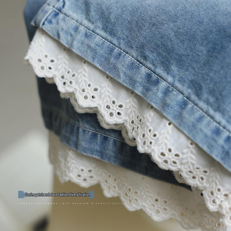 LUSON Stilvolle Denim-Capri-Shorts für Mädchen mit Spitzenbesatz