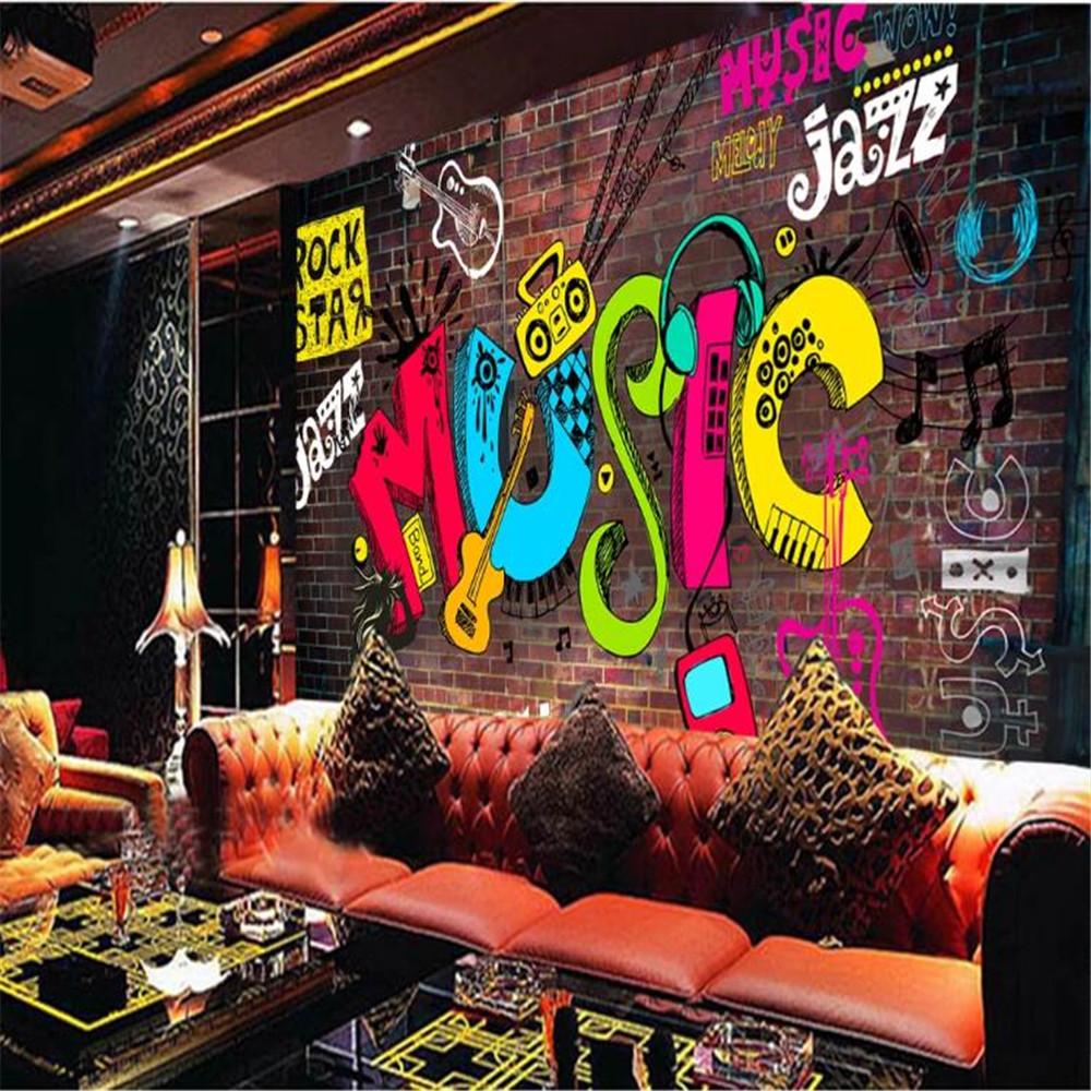 Tapet Graffiti Frumos Vintage Muzică Alfabet Sală de Dans Muzică Bar Fundal Tapet Mural