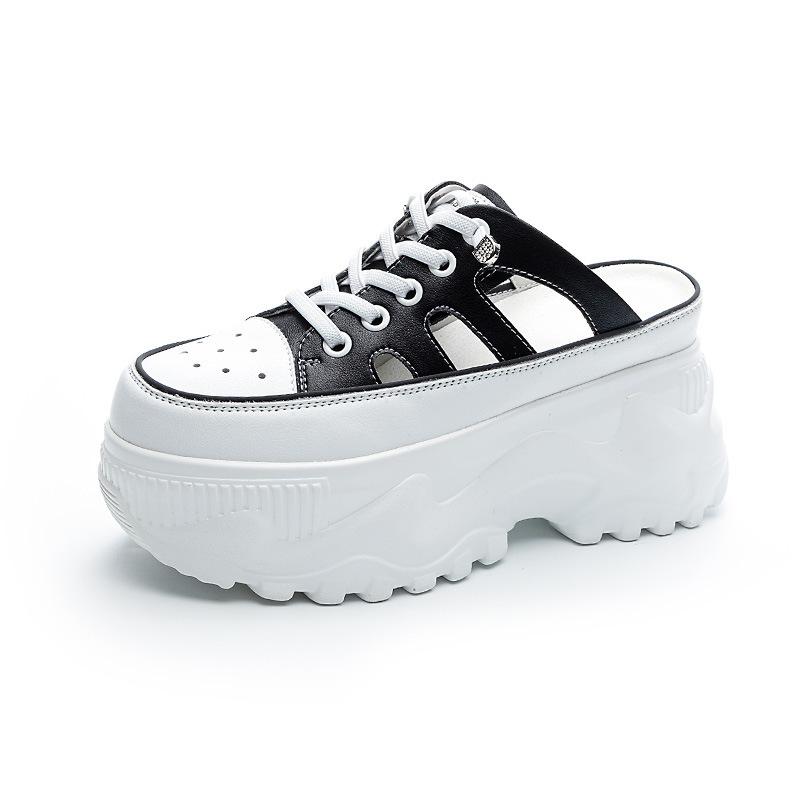 Round Toe Women Shoes Fashion Chunky Sneakers Woman Flats Loafers Slip On Super High Heels Platform Vulcanize Shoes 7.5CM