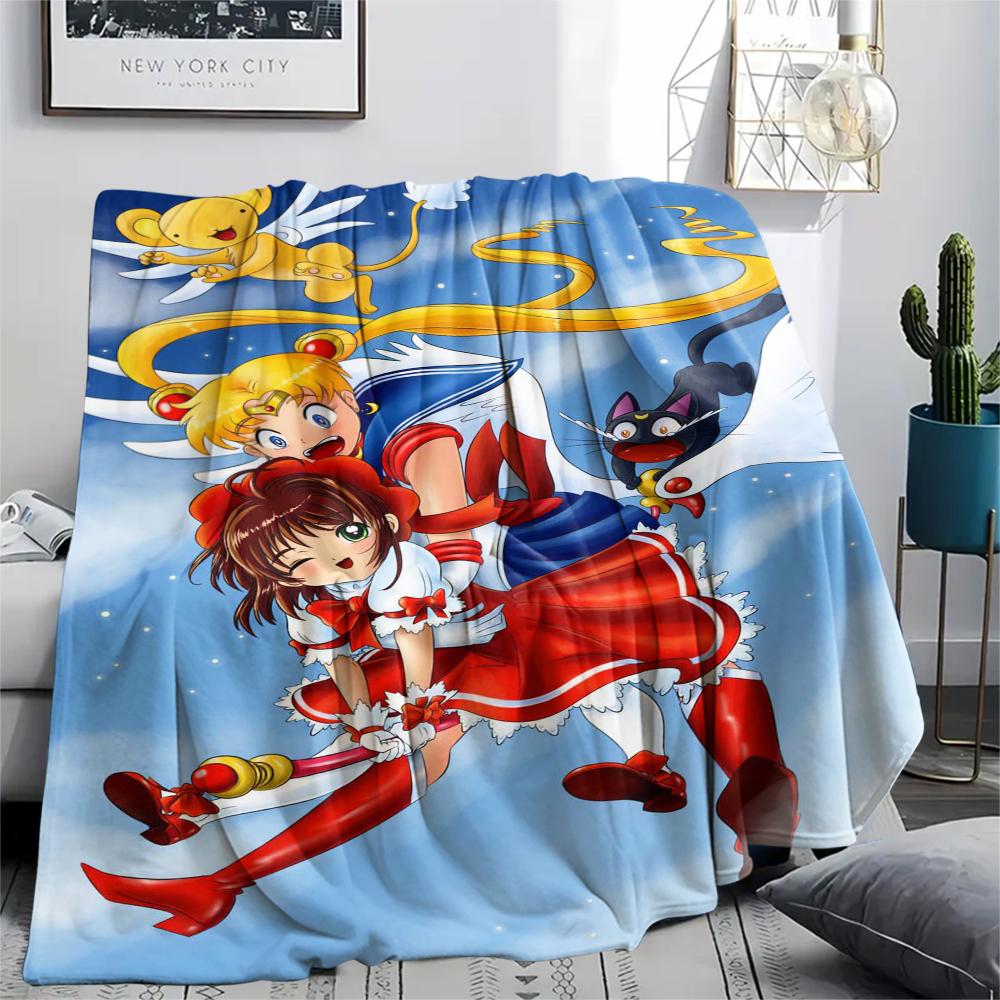 1Pc Anime Sakura Print Flannel Blanket, High Quality Comfortable for All Seasons, Home Decor, Warmth and Comfort, Perfect for Christmas Gifts