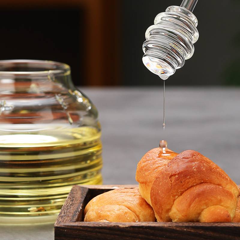 Transparent Honey Storage Tanks Honey Jar with Dipper and Lid 8.11 Ounces  Glass Beehive Honey Pot Honey Containers Holder