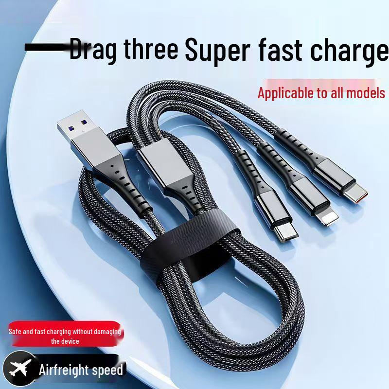 240W Fast Charging 3-in-1 Cable for Apple 13, Android, and Type-C.
