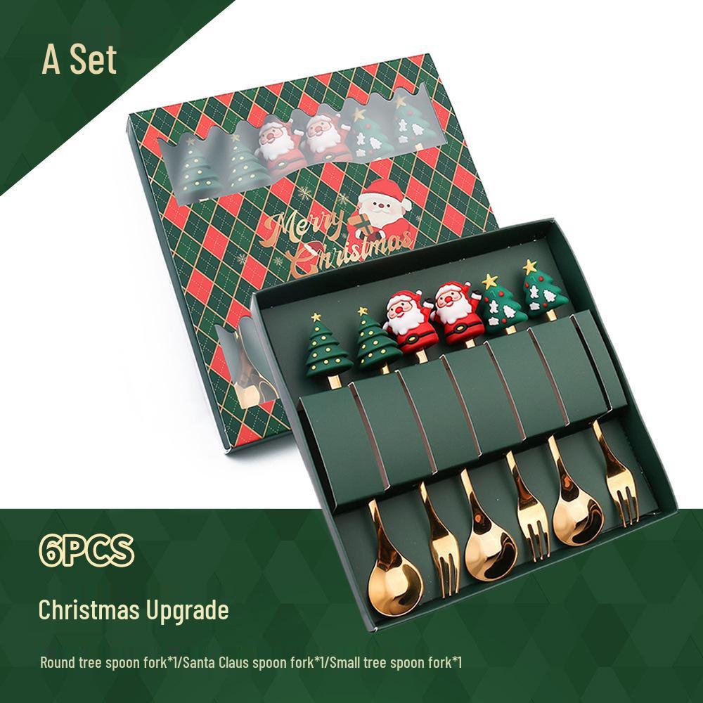 Cartoon Christmas Tree Stainless Steel Dessert Cutlery Set: Cute Fruit Fork & Spoon Gift