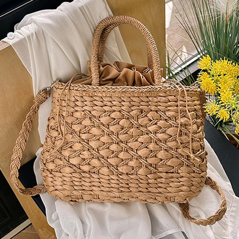 

Женская плетеная соломенная сумка Seaside Crossbody Bag All Matched Handmade Плечевые сумки Hand Fabric Clutch Bag для шопинга и поездок на работу хаки