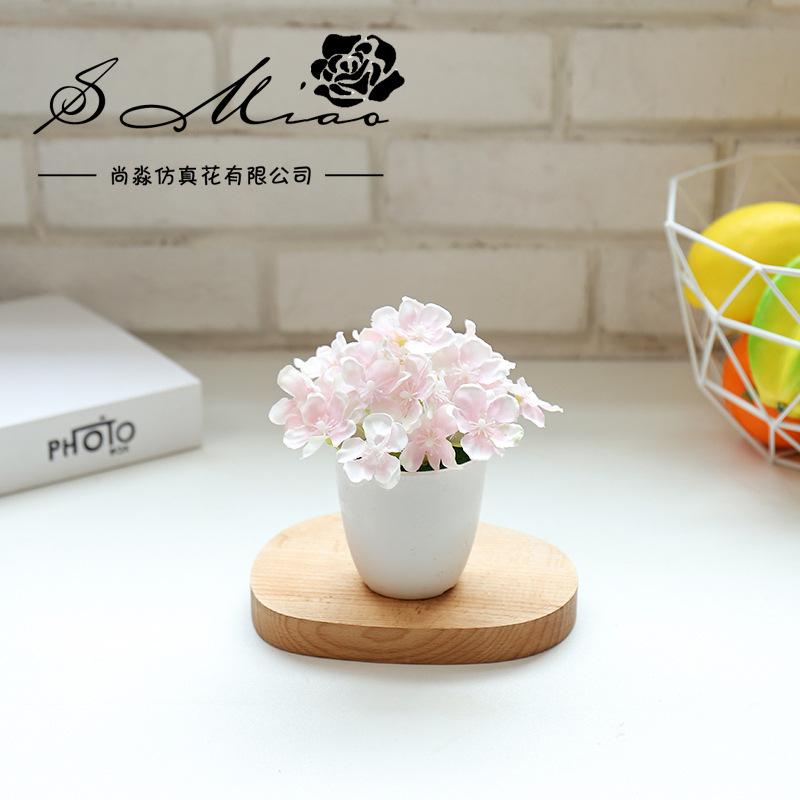 1Pc Artificial Simulation Silk Flower Bonsai Small Hydrangea Potted Plant Landscape Home Office Desktop Decoration