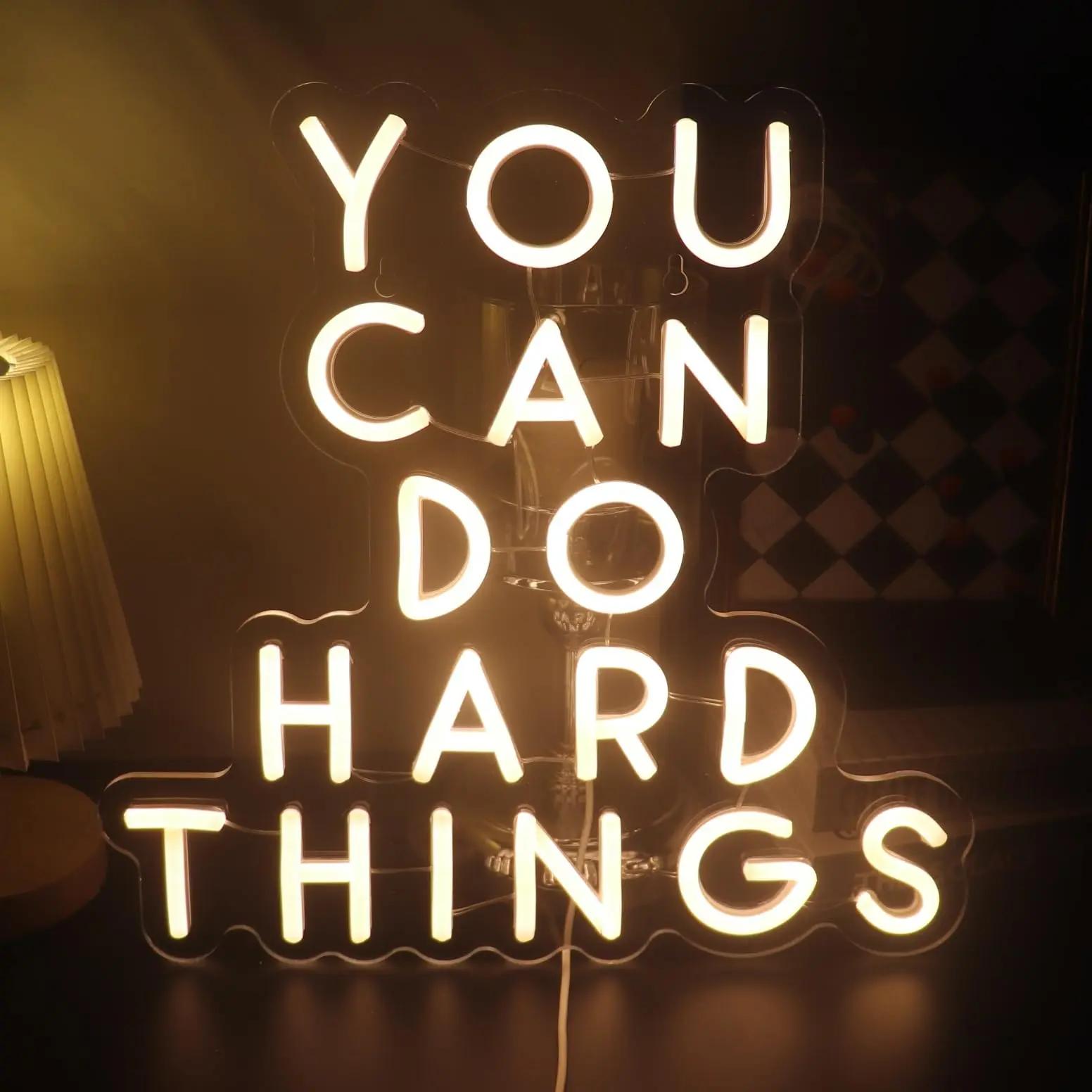 You Can Do Hard Things Neon Sign for Wall Decor Cool Classroom Light Up Sign Dimmable Led Sign for Bedroom Office Gym Kids Gifts