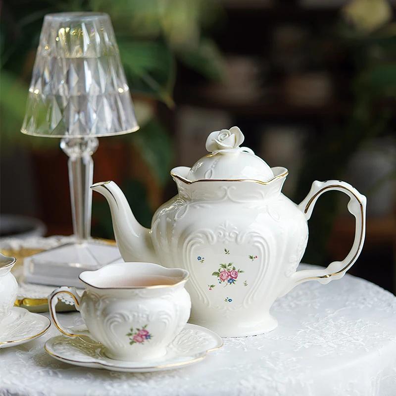 English Teapot Set European Vintage Flower Tea Cup Court Style Ceramics Coffee Cup Saucer Pot Home Exquisite Drinking Utensils