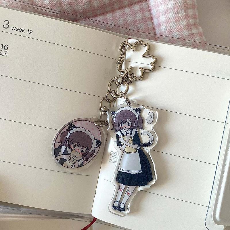 Cartoon Drip Glue Girl Acrylic Keychain Phone Lanyard Kawaii Backpack Pendant Charm Key Hanging Decoration Accessories Gift