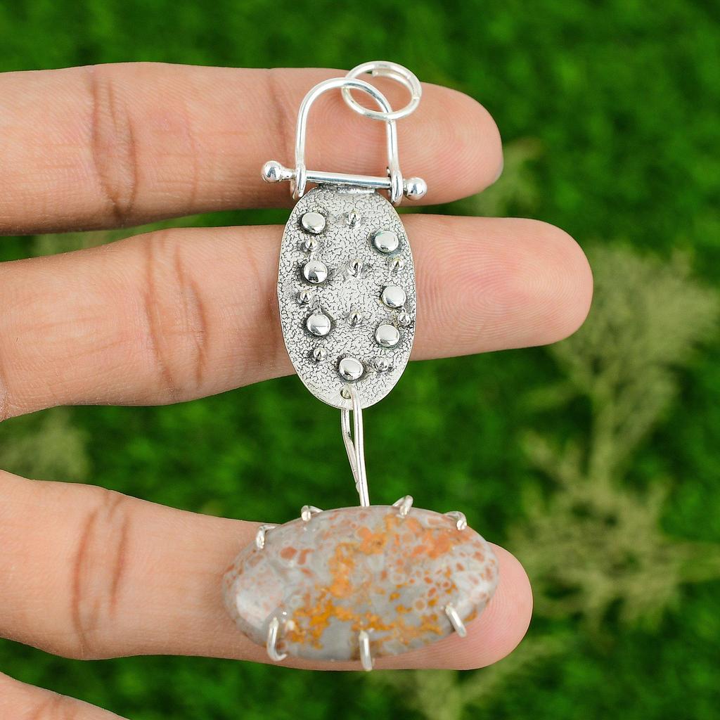 Daughters Day Deal 925 Sterling Silver Natural Ocean Jasper Wife Pendant Jewelry