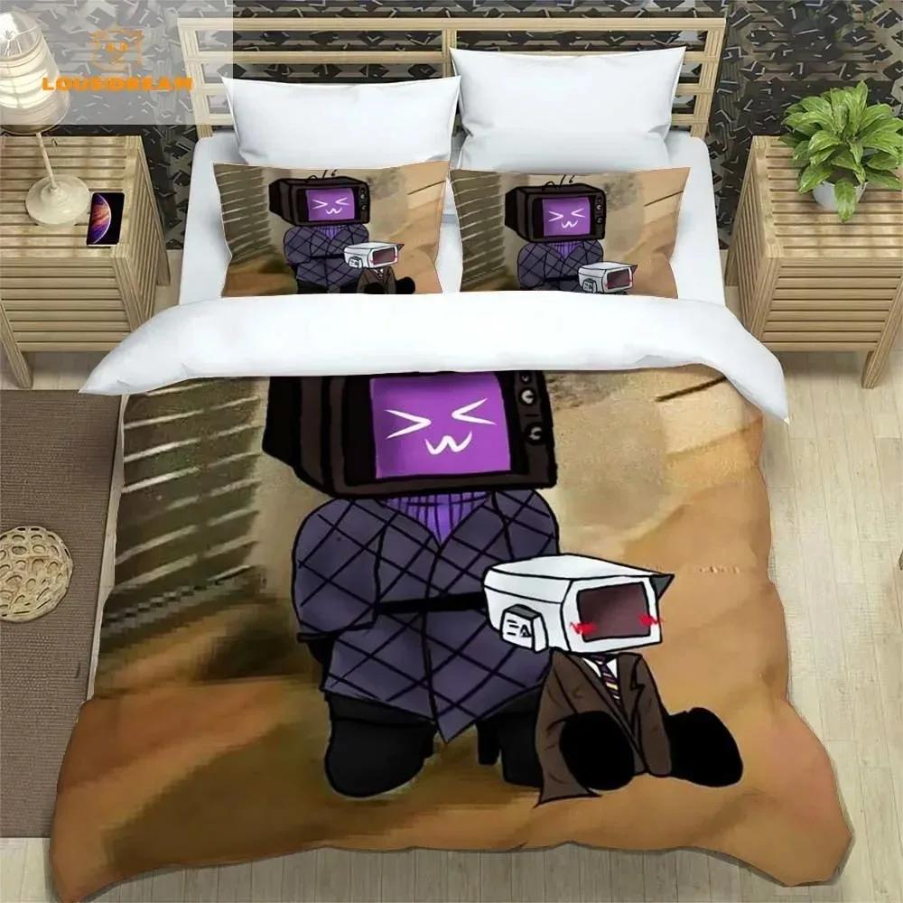 Skibidi Toilette Lustiger Kprl Lautsprecher Cartoon Bettbezug Kissenbezug Bettwäsche-Set Einzelbett Doppel King für Jungen Schlafzimmer