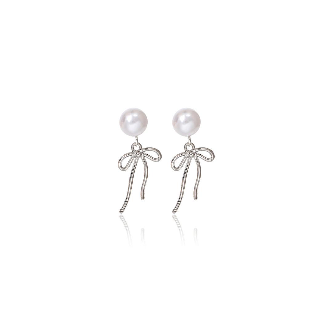 Xiaoxiangfeng Bow Fringed Pearl Stud Earrings, Fresh, Sweet And Advanced, Can Wear Two Earrings For Women