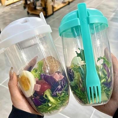 1pc Portable Breakfast Salad Cup with Spoon and Fork Lids - Healthy Lunch Container for Yogurt, Milk