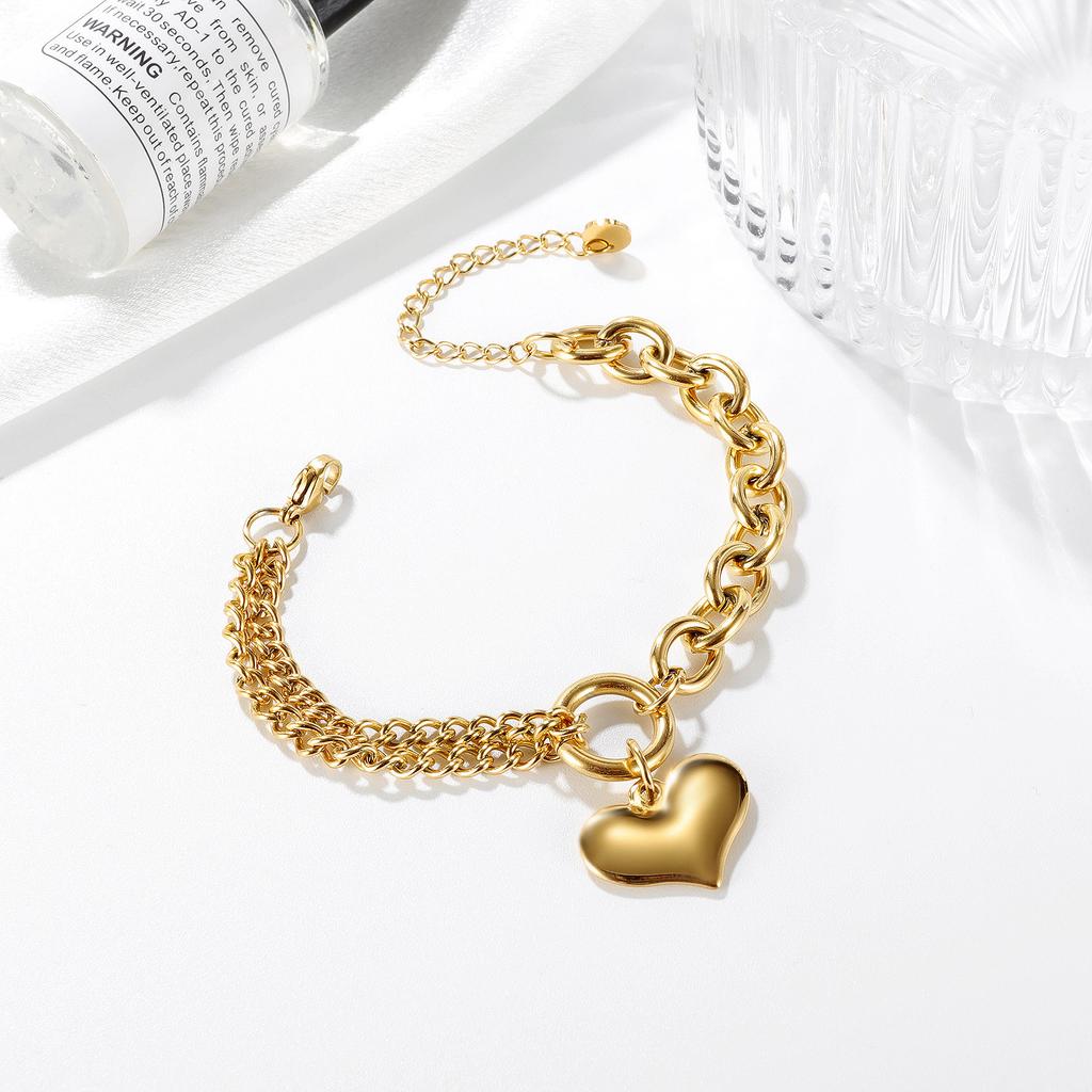 Statement Heart Pendant Bracelet Stainless Steel Gold color Zircon Fashion Metal Texture Bracelet Accessories 2023