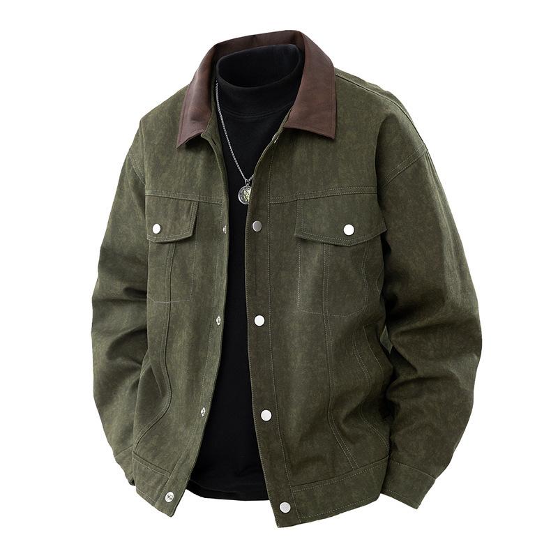 Men's Spring and Autumn Jacket Lapel Trendy Versatile Men's Retro Loose Jacket
