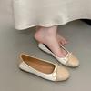 Fashion Round Toe Shallow Mouth Spliced Bow Slip-on Soft Non-Slip Wear-Resistant Square Heel Single Shoes