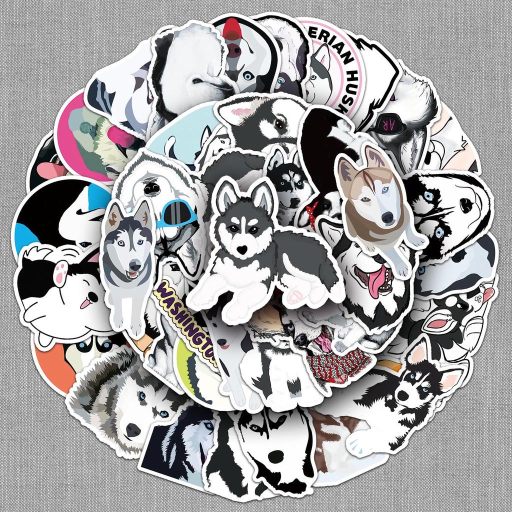 50 Husky Graffiti Stickers: Cartoon Animal Waterproof Stickers for DIY Skateboard, Phone, and Suitcase.