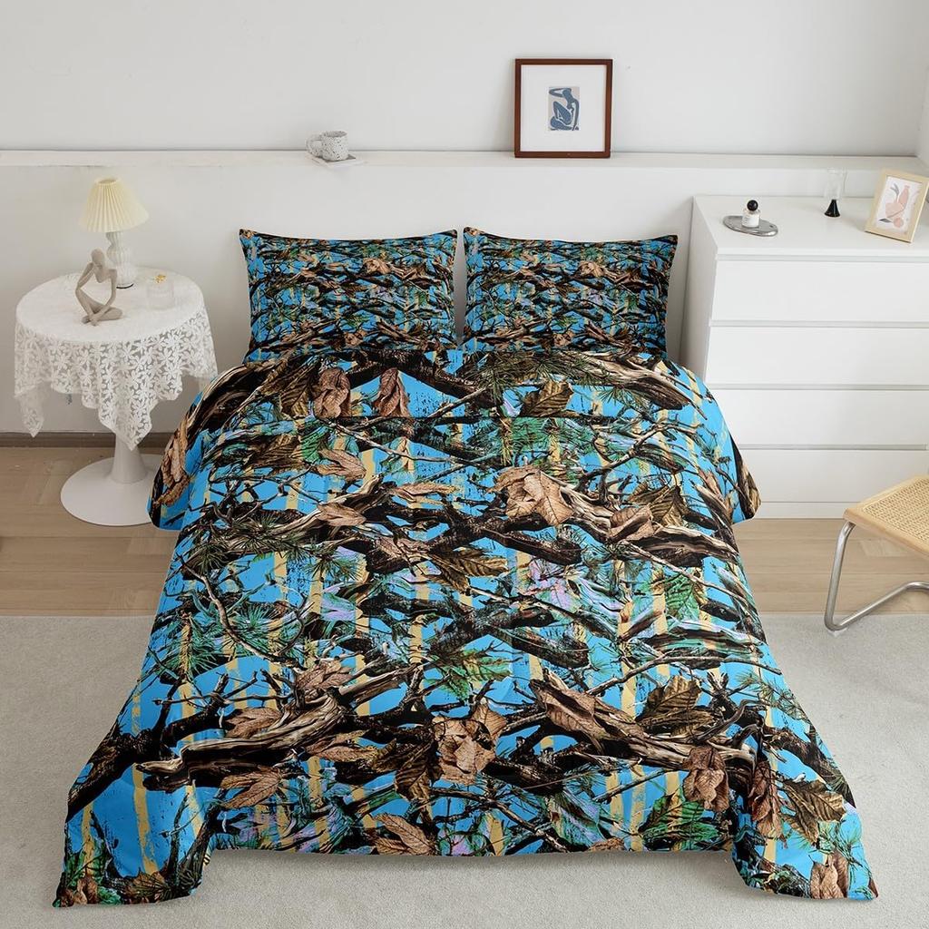 Tree Branches Comforter Set for Kids Boys Girls Wild Hunting Leaf Comforter Twin Size Bedding Set Bedroom Decor Nature Theme