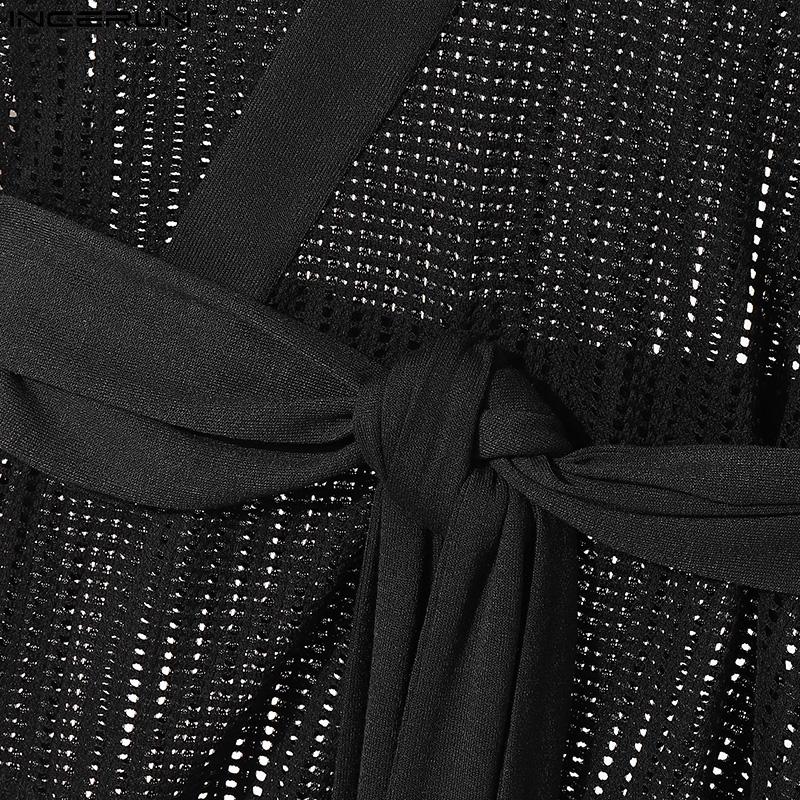 INCERUN Men V Neck Short Sleeve Hollow Out Front Cross Bandage Beach T-shirts