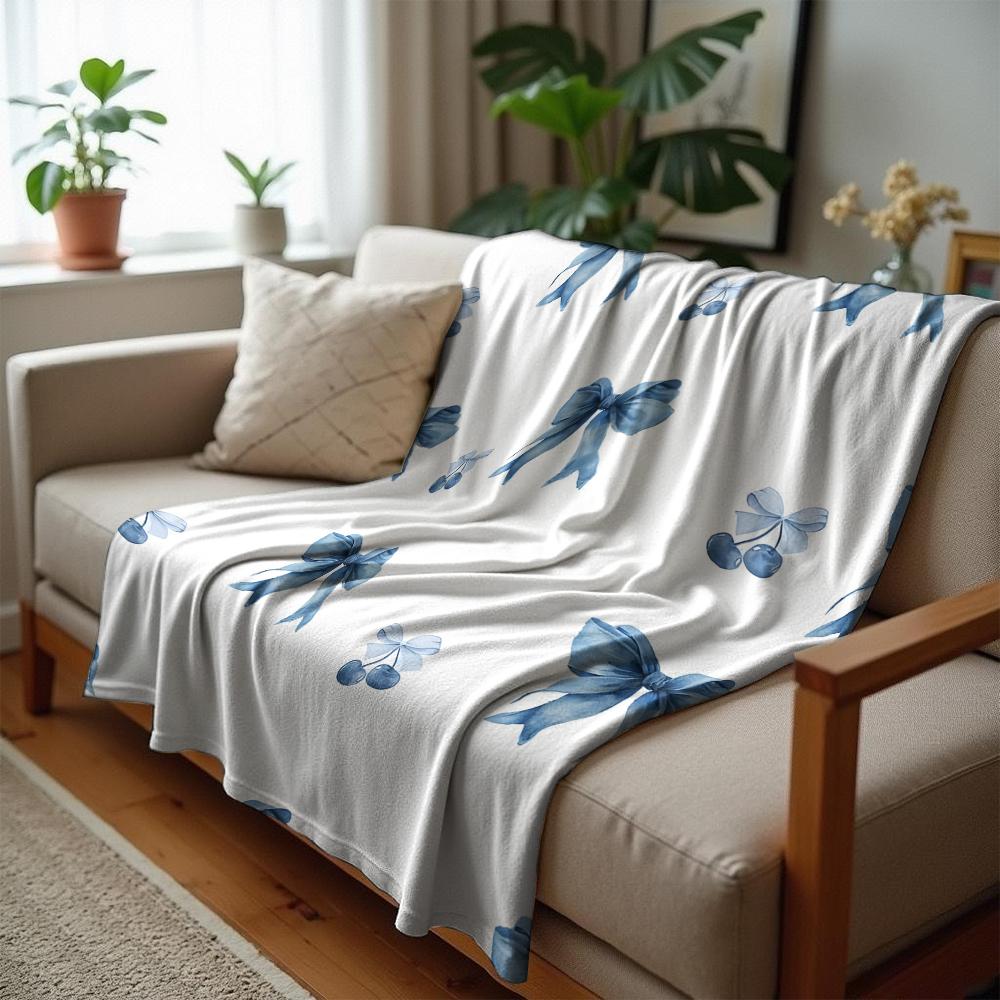 Blue Base Tiny Wildflower Cartoon Anime Print Flannel Blanket Soft Warm Throw for Kids Bedroom Sofa Christmas Office Car