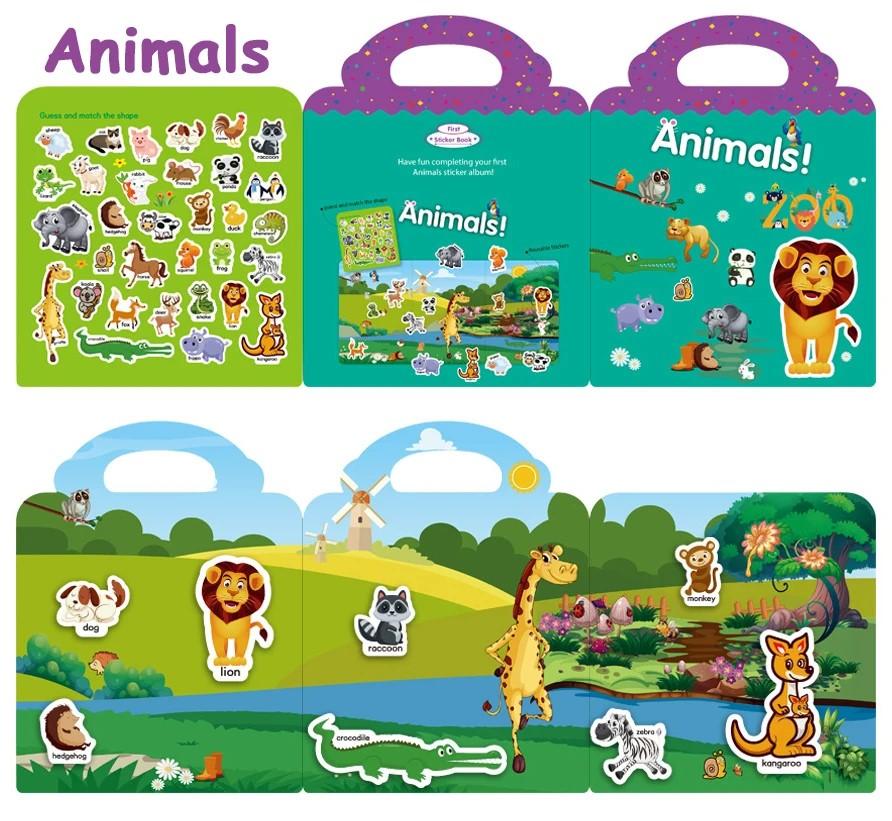 Kids Reusable Sticker Book Multiple Scenarios Cartoon DIY Puzzle Educational Cognition Learning Toys for Child Age 2-4 Gift