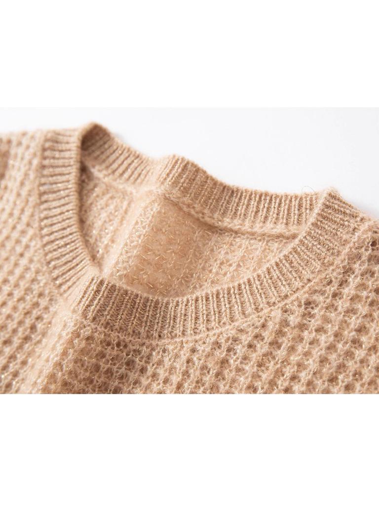 Women's Loose Fit Cashmere Pullover Sweater - Versatile Round Neck Knitted Top