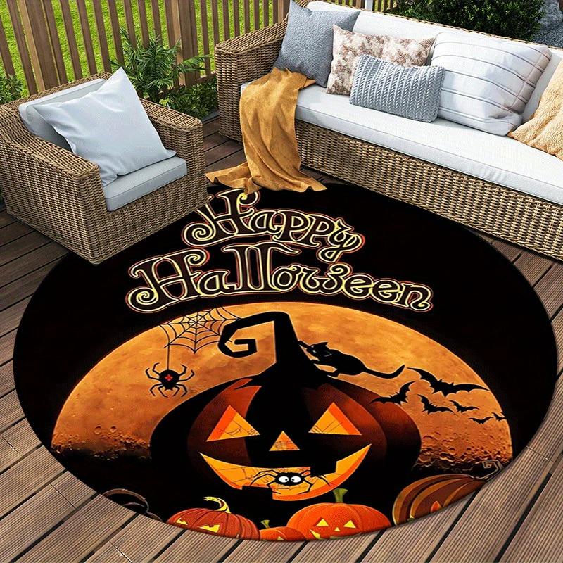 1pc Soft, Absorbent & Non-Slip Scary Pumpkin Round Rug, Perfect for Entryway, Living Room, Bedroom Decor, Machine Washable Flannel Memory Fo