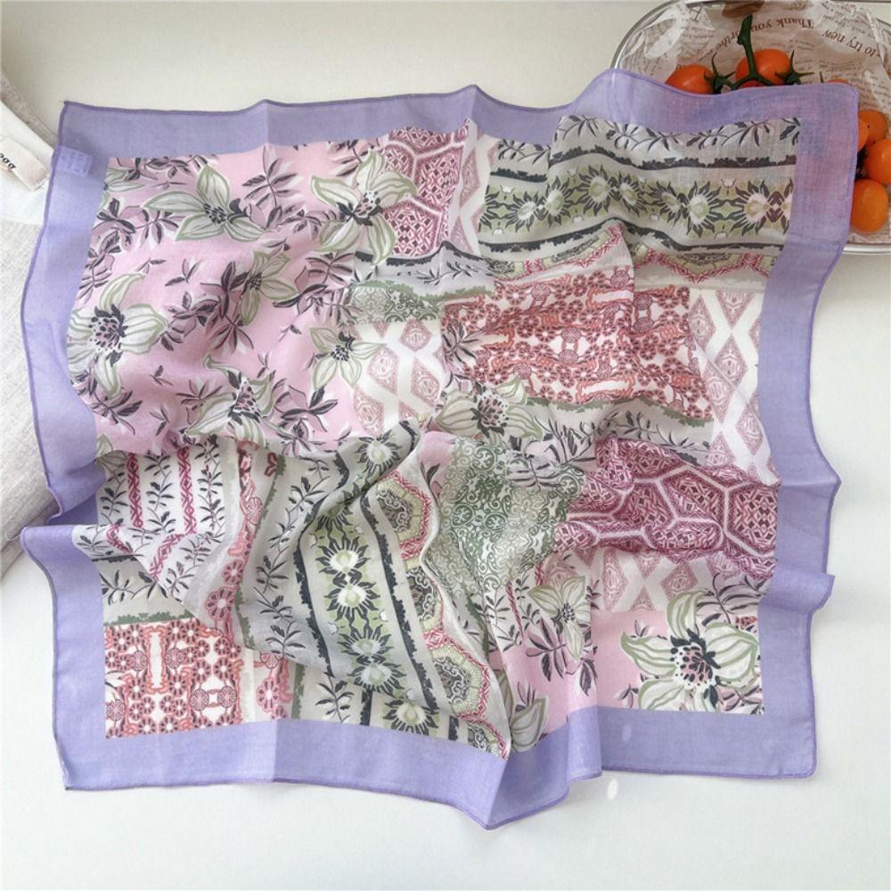 Flower Cotton Linen Print Scarves Cashew Printed Silk Scarf All-match Small Square Scarf  Women