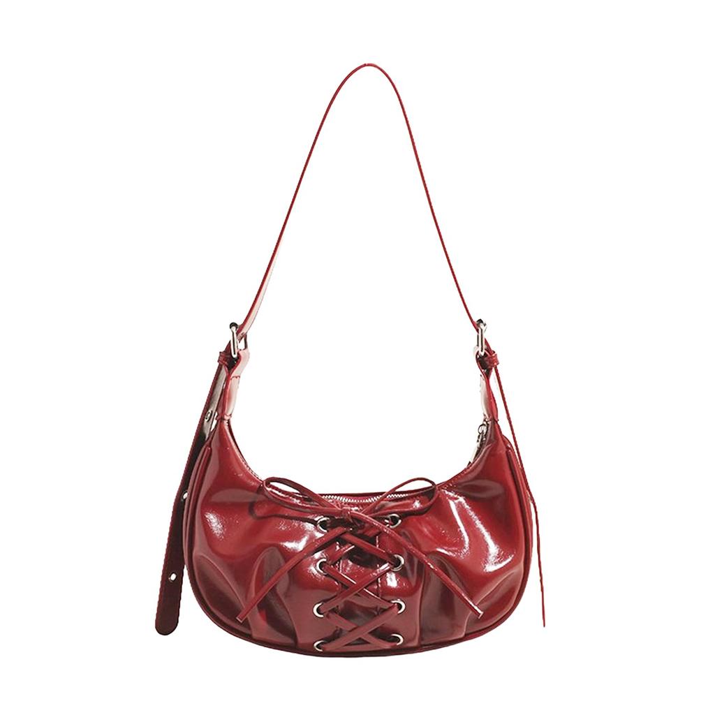 Hobo Bag Shoulder Bag Horizontal Ribbon Handbag Silver Bag Landmine Style Y2K Ballet Core Horizontal Bag Black Silver Shoulder Double Pockets Stylish