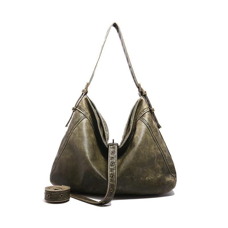 

High-quality Washed Old Soft PU Shoulder Bag Women With Large Capacity Texture Matching Commuting Cross-body зелений
