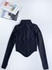 Women's Quick-Dry Slim Fit Sports Jacket with Stand Collar and Fingerless Sleeves for Yoga and Running
