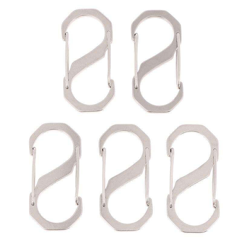 

5Pcs S Shaped Carabiner Stainless Steel Double Hooks Keychain Small Spring Clips For Camping Fishing Traveling Backpack Buckle срібний