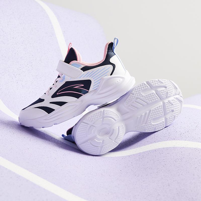 Anta Comfortable Casual Versatile Lightweight Shock Absorbing Low Top Kids Running Shoes Kids Sneakers White New-Ink-Blue Pink A22435522-2