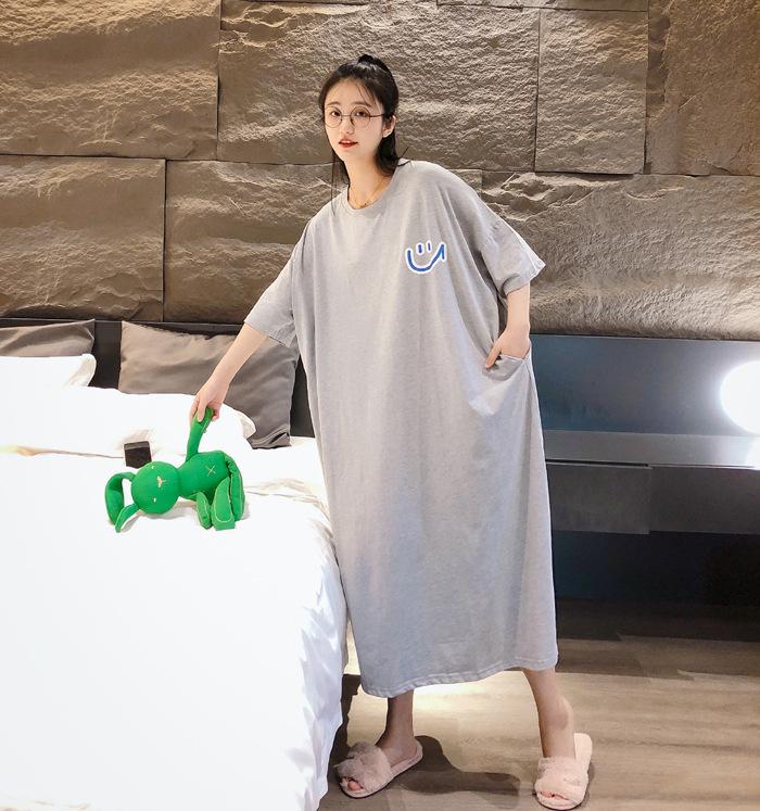 Damen Sommer Smiley Gesicht Nachthemd - Lockere Passform, Übergröße, Kurzarm, Überknie-Länge, Perfekt für Schwangere