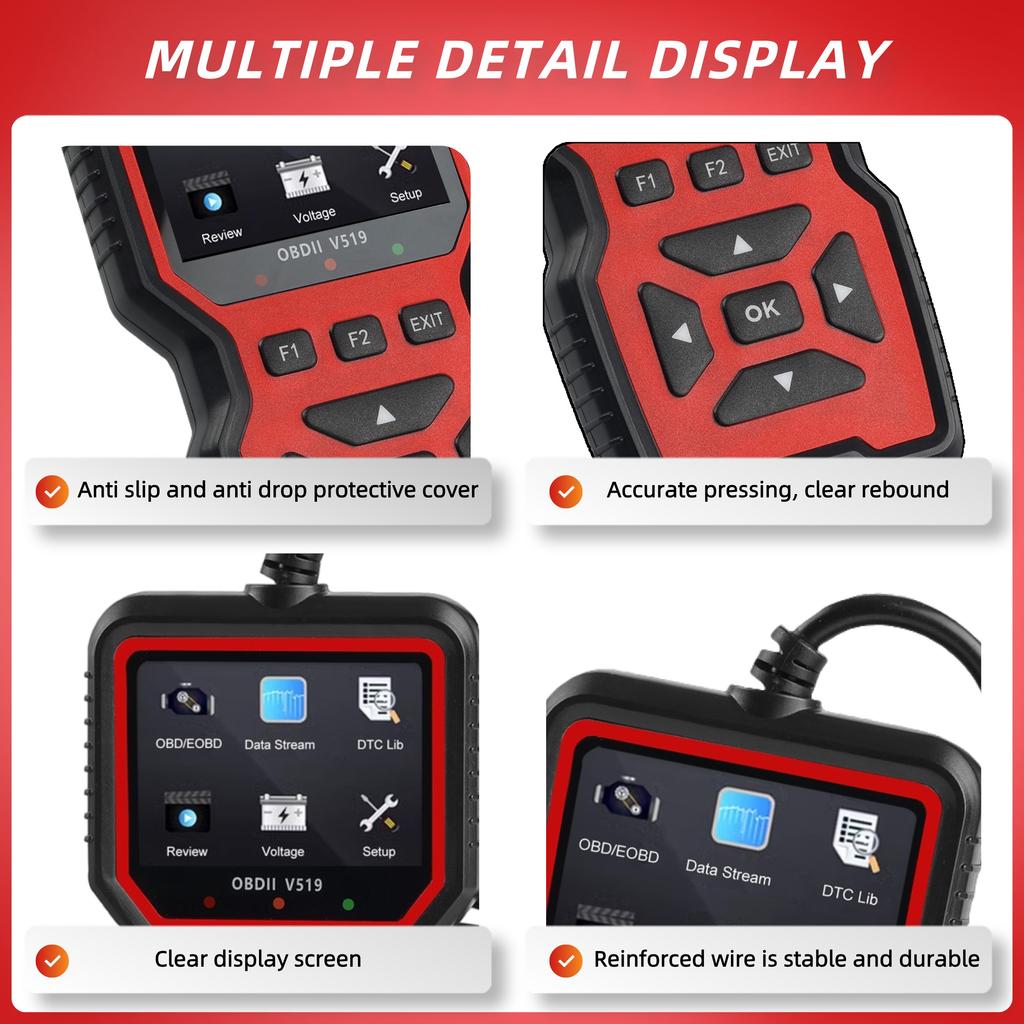 V519 Red Car Diagnostic Scanner Tool Automotive OBD2 Scanner for Engine Health Check with Color Screen Code Readers 4