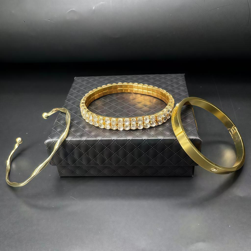 3-Piece Jewellery Set, Minimalist Style Adjustable Bracelet with Zirconia Embellishment Birthday Gift, Halloween Gift