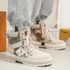 [Trendy High-Top Sneakers] Trendy High-Top Casual Sneakers - Men's Lace-Up Boots with Furry Collar & Side Zipper, Durable for Outdoor & Casual Attire