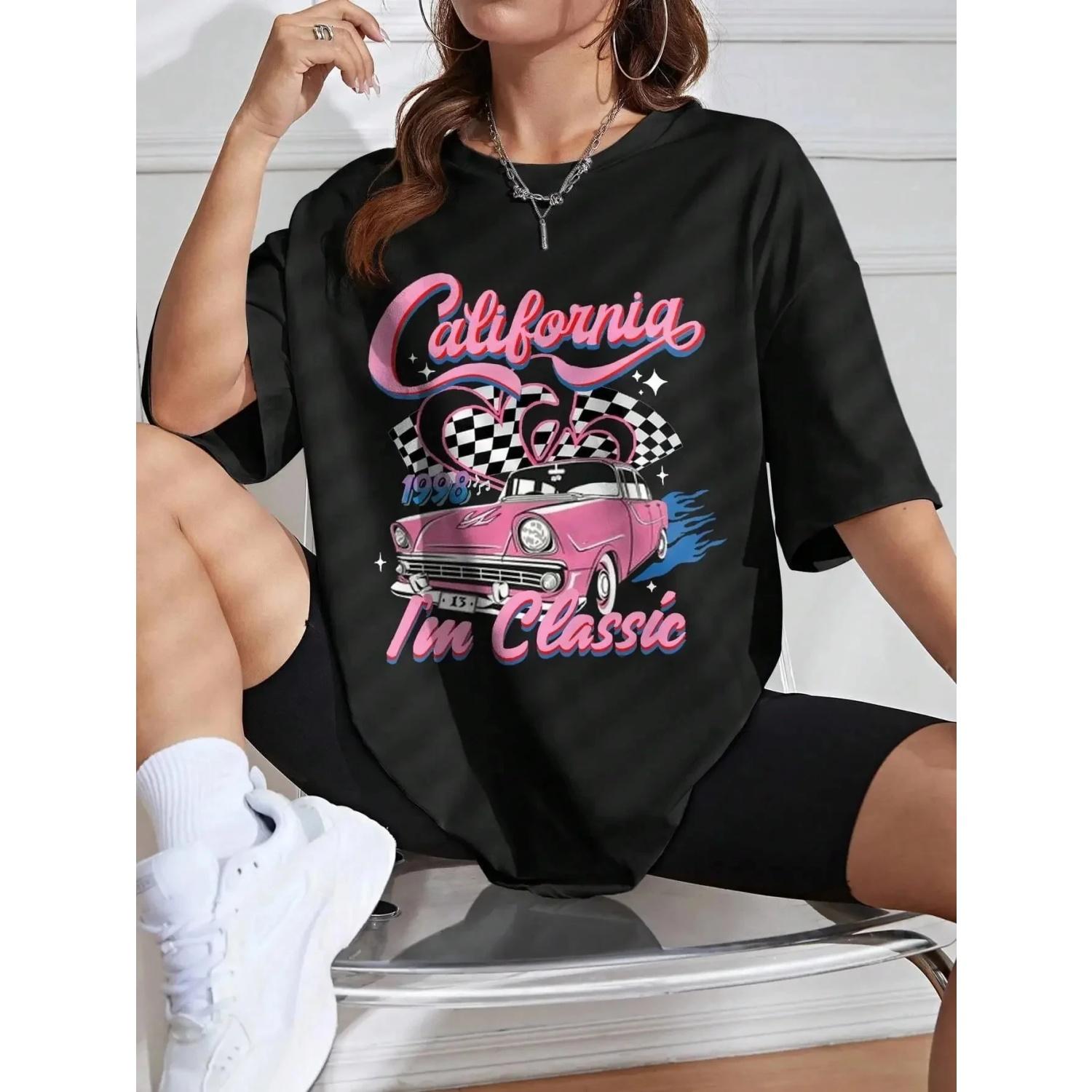 

Graphic Letter Print Crew Neck T Shirt Women Street T-Shirt Hip Hop Summer Cute Clothing Fashion Plus Size Vintage Tops 70270 S чёрный