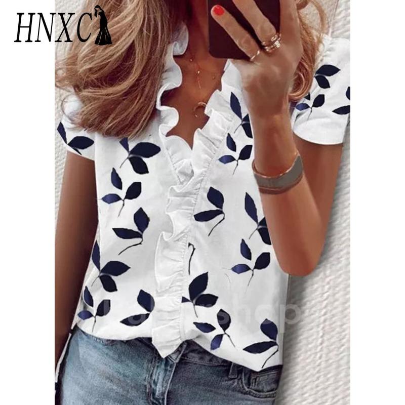 HNXC Dámská móda Ležérní Halenky a Košile s krátkým rukávem a výstřihem do V
