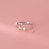 Real Sterling Tone Adorable White Zircon Stone Bowknot Open Rings Fine For Women Adjustable Rings Hypoallergenic JewelryCute Finger Ring