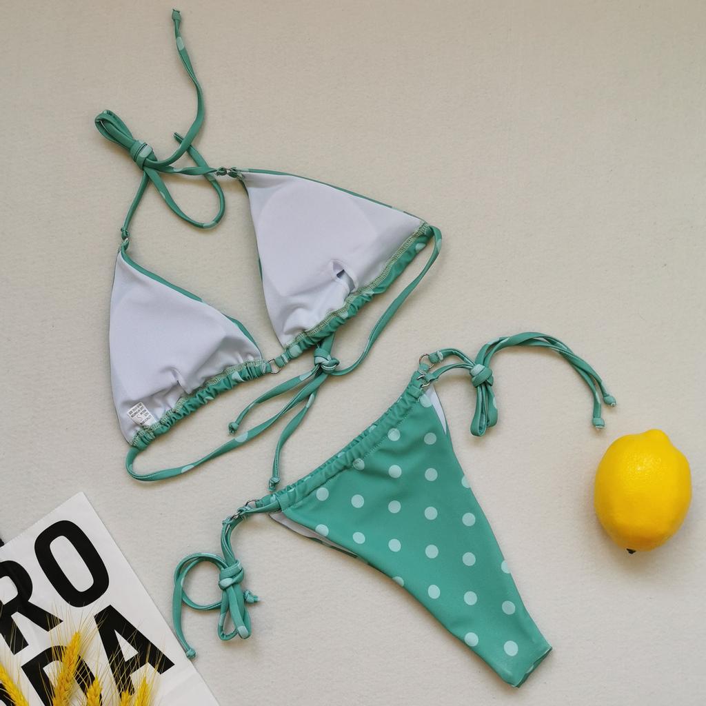Women's Triangle String Bikini Set Adjustable Tie Swimwear Two Piece Swimsuit with Removable Pads and Ring Detail for Beach Pool