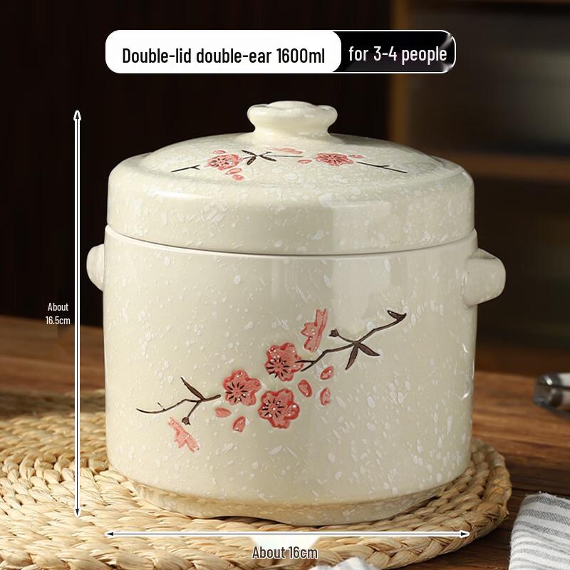 Zhaoran Ceramic Double-Lid Water-Bath Stew Pot