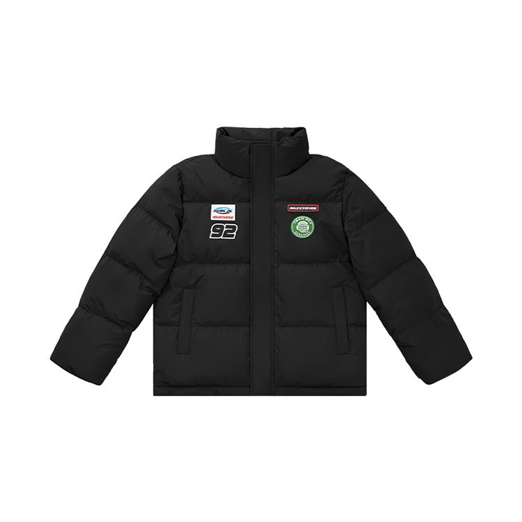 Skechers Sports Alliance Series Logo Print Woven Windproof Warm Down Jacket Men outerwear Carbon-Black L424M207-0018 M