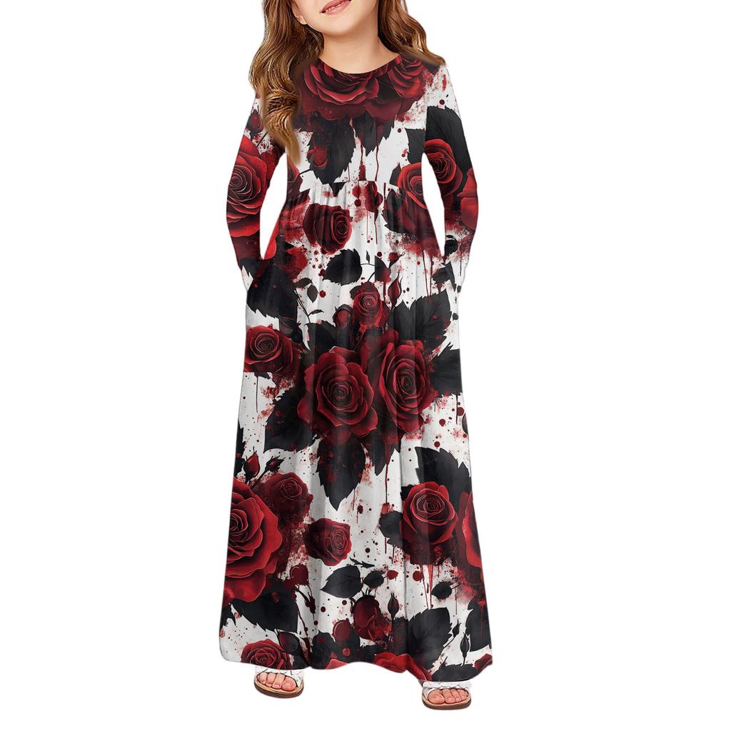 Mädchen Maxi Kleid Halloween Tag- Langarm Taschenkleid