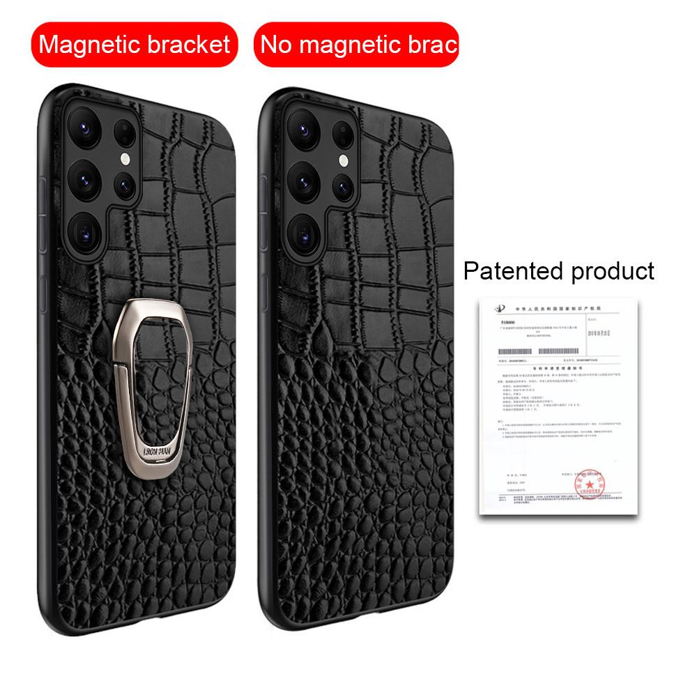 Genuine Cowhide Leather Bracket Phone Case for Samsung Galaxy S 24 23 S24 Ultra S23 Plus S24Ultra S22Ultra Back Cover with Ring