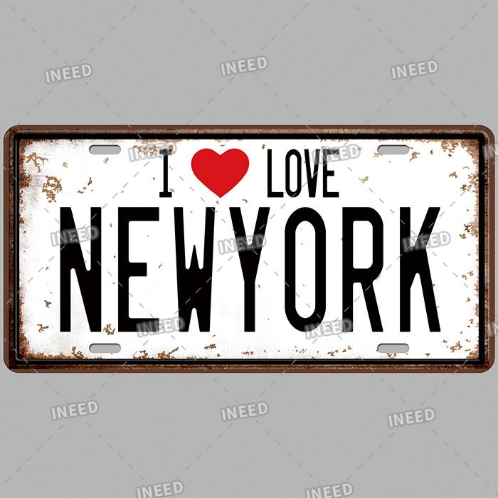 INEED Vintage Wall Decor Car License France Newyork USA Flag Metal Plate Garage Car Number Metal Signs Motor Decorative Tin Sign