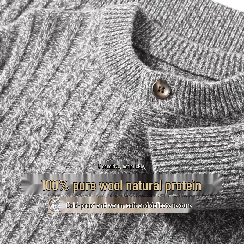 Patowa 100% Merino Wool Cable Knit Crewneck Sweater