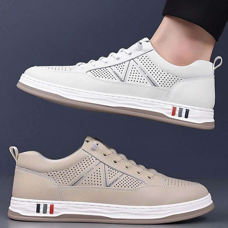 Men's board shoes 2025 summer trend new soft-soled hollow shoes men's casual versatile non-slip breathable white shoes